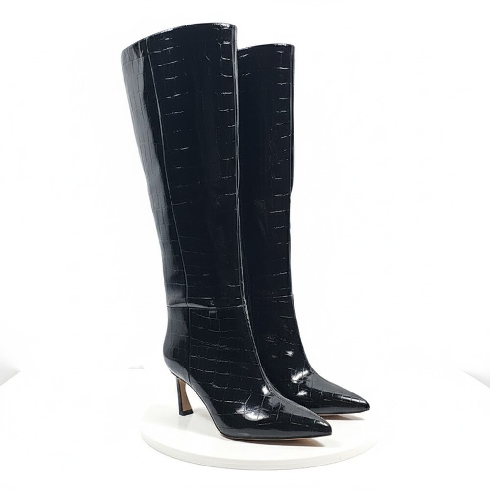 NWOT Vince Camuto Darisa Knee High Patent Leather 6 Croc Embossed Tall Boots